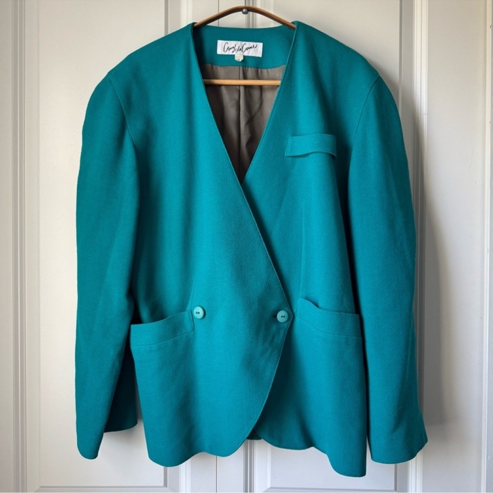 Vintage 80s Teal Double-Breasted Blazer 🔥